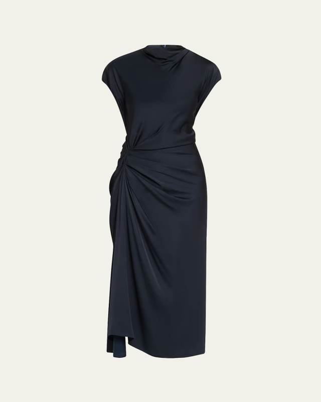 Alma Draped Satin Midi Dress